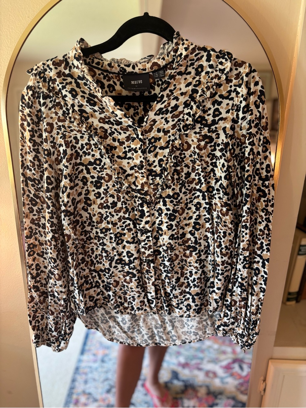 Maeve by Anthropologie Leopard Print Top in Cream, Brown & Black